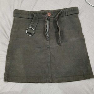 Olive Green Belted Mini Skirt