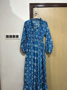 Women Blue Floral Printed Fit & Flare Dress