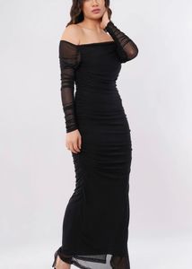 Black Off-Shoulder Ruched Maxi Dress