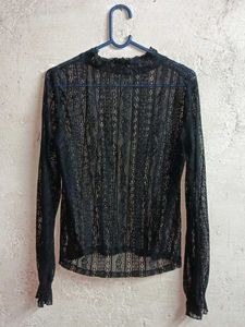 Sheer Black Lace Long Sleeve Top