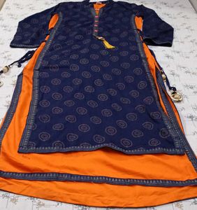 Elegant Navy Blue &amp; Orange Kurta Set