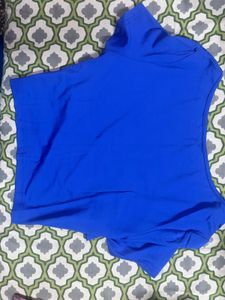 V-Neck Blue Wrap Crop Top