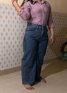 Wide Leg Blue Denim Jeans