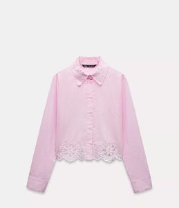 Zara Pink Striped Lace Collar Crop Top