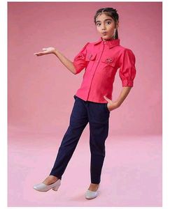 unused kruPink Puffed Sleeves Shirt with Bow Detai