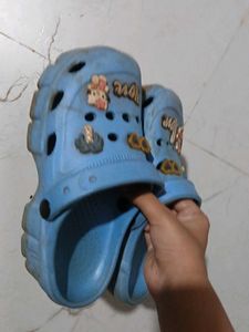 Blue Crocs  with "Love" and Kitty Charms