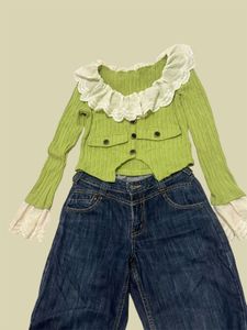 Green tops with laces