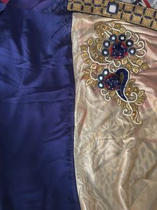 Elegant Gold Navy Blue Saree with Set pallu