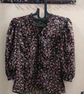 Chic Floral Print Sheer Top