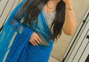 Stunning Blue Sequined Saree
