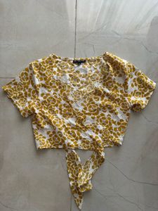 HWW Floral Tie-Front Crop Top, XS
