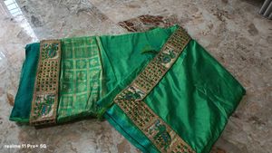 Emerald Green Silk Saree with Peacock Border