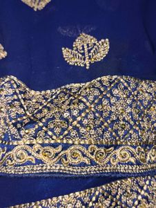 Elegant Navy Blue Embroidered Saree free size Full