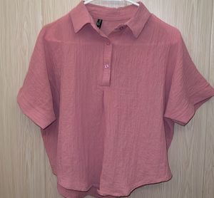 Chic Textured Pink Short Sleeve Top