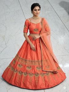 Orange Embroidered Lehenga Choli Set