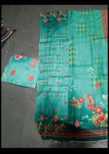 Beautiful Teal Floral Print Dress Material