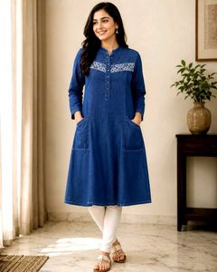 Embroidery Denim Kurta
