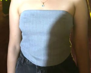 Chic Grey Striped Bandeau Top