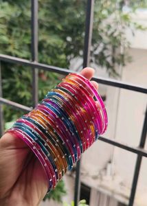 Vibrant Beaded Glass Bangles Set