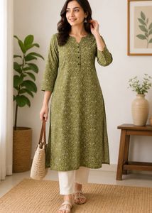 Utsa Olive Green Printed Kurta
