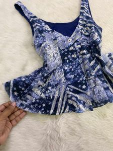 Boho Blue Floral Smocked Button-Up Top