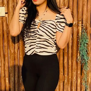 Trendy Zebra Print Ruched Top