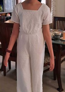 White Textured Jumpsuit With Matching Clip