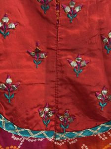 orange pink bandhani print kurta cum gown