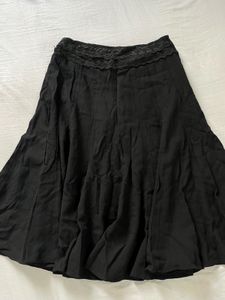 Black Lace Trimmed Midi Skirt