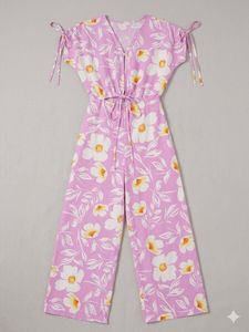 Floral Jumpsuit with Tie-Up Sleeves