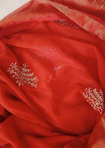 Vibrant Red Embroidered Saree