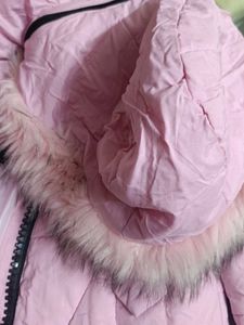 Pink Puffer Jacket with Fur Hood