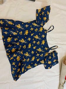 Chic Navy Floral Print Cold Shoulder Dress for 10