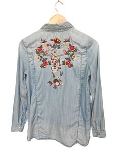 ONLY Blue Embroidered Denim Shirt (Size EU 36)