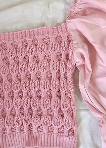 Pink Square Neck Balloon Sleeve Top