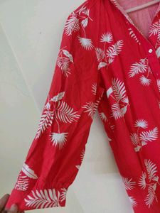 Vibrant Red Tropical Print Shirt kurta