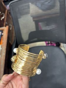 Gold Wire-Wrapped Cuff Bracelet with Pearl
