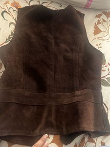 Brown Suede Vest with Belt Detail