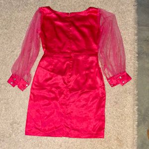 Hot Pink Sheer Sleeve Dress