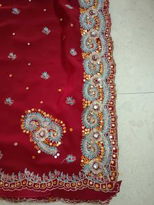 Beautiful Red Saree with Embellishments