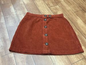 Rust Corduroy Button-Front Skirt