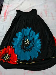 Black Floral Print Sleeveless Dress
