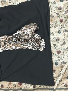 Classic Black Midi Dress with Leopard Scarf