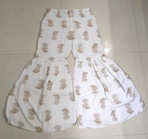White Floral Print Sharara Pants