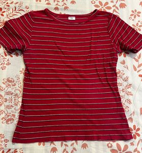 Pink Striped Ribbed Tee
