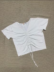 White Cinched Front Top