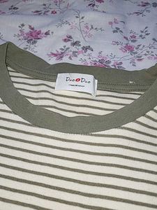 Olive Green &amp; White Striped Crop Top | Size S