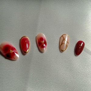 Maroon Flower Gold Press On Nails