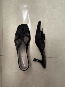 Stylish Black Bow Detail Slides