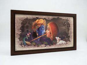🆕Lord Krishna with Radha Framed Artwork